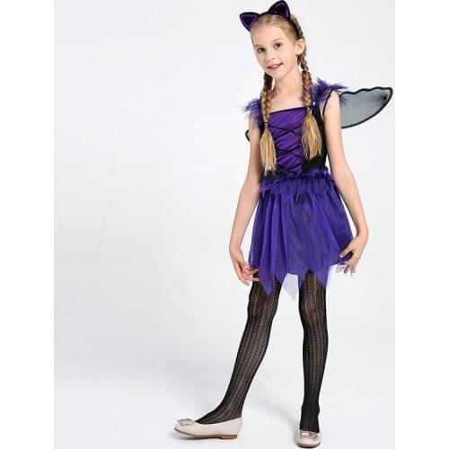 3 Pcs Purple Fairy Dress+Wings+Headress Kids Halloween Cosplay Costume for Girls Carnival Christmas Party Princess Costume Dress