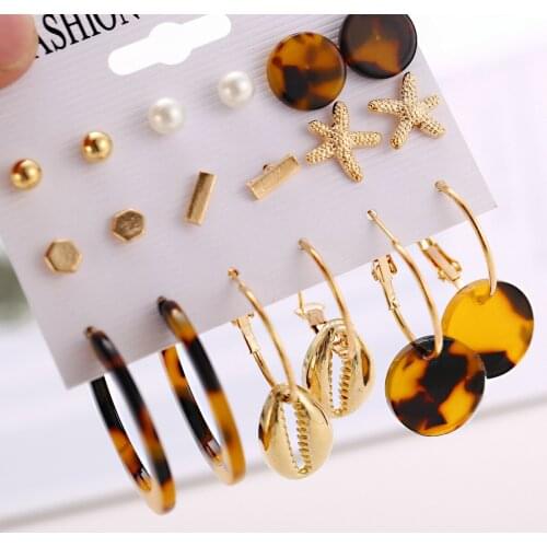 5071 hanzhishang acetate plate metal shell Earring Set 9 pairs of new creative Earrings