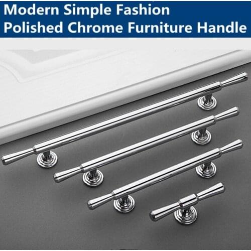 96 128 192mm modern fashion polished chrome wardrobe kitchen cabinet door handle shiny silver drawer shoe cabinet cupboard knob