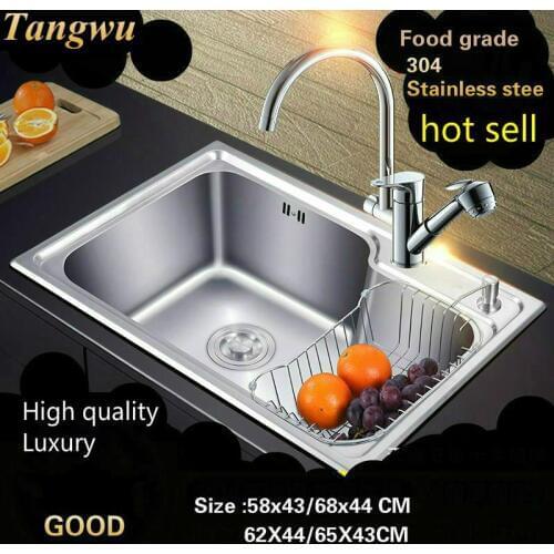 Free shipping sink single groove kitchen of the and thick drawing pool 304 stainless steel big 58x43/62x44/65x43/68x44 CM