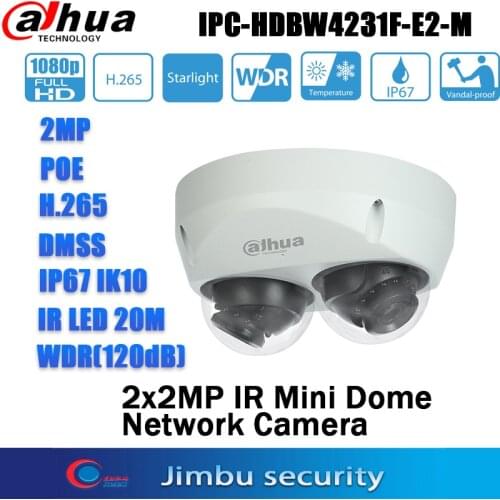 Dahua 2MP POE IPC-HDBW4231F-E2-M starlight Dome IP camera H.265&H.264 IR20m IK10 IP67 Micro SD memory 128G Smart Detection