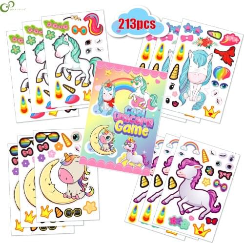 Children Fun Unicorn Dressup Sticker Focus on DIY Animal Face Change Early Education Paste Painting Kid Cartoon Face Sticker DDJ