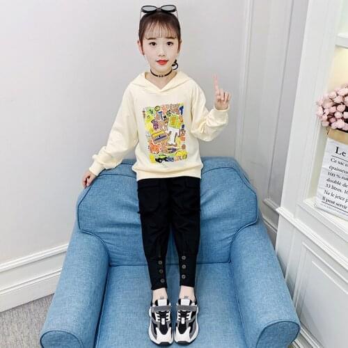 Girls Suits Sweatshirts + Pants Sets Kids 2021 Hooded Spring Autumn Cotton Long Sleeve High Quality Teenagers Sport Tracksuits O