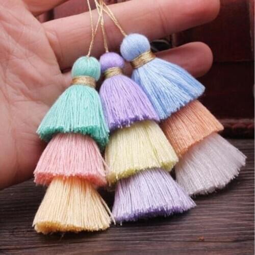 DIY 2pcs 3 layer cotton tassels jewelry accessories Earring Pendant Satin For DIY Jewelry Findings Making