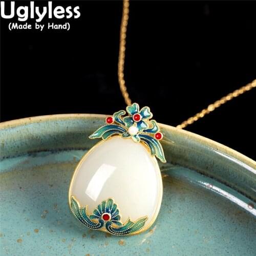 Uglyless Enamel Floral Pendants for Women Ethnic Natural Jade Necklaces NO Chains Agate Pearls 925 Silver Fashion Jewelry Exotic