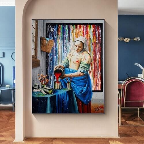Maid Pouring Milk Modern Graffiti Art Canvas Painting Poster Print Wall Art Picture For Living Room Home Decor Frameless