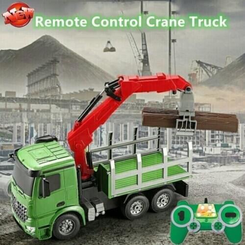 Remote Control Crane Truck 6CH Lifting Transportation Tipper Bucket 2.4G LED Lights Simulation Sound Rubber Tires RC Model Toy
