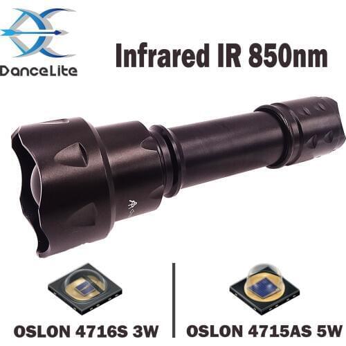 DanceLite T20 Oslon Infrared (SFH4714AS 5W) IR 850nm LED Flashlight (SFH4716S 3W) Zoomable IR Torch For Night Vision