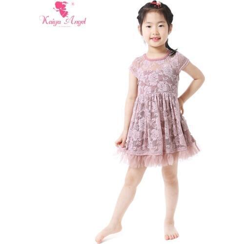 Kaiya Angel Girls Dresses 2017 Princess Dress Dust Pink Lace Short Sleeve Lace Flower Kids Dresses For Girls Children Clothes