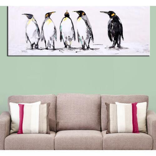 Oil Painting Hand Painted Penguin Modern Animal Wall Decorative Canvas Art Picture for living room Home Decor Wall Art