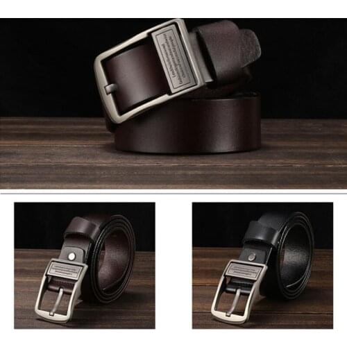 Ke Meiqi Mens Cowhide Luxury Brand Belt High Quality Alloy Pin Buckle Mens Business Retro Youth with Jeans Belt Cowskin Belt