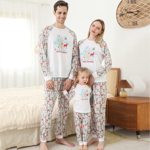 Merry Christmas Family Matching Clothes Pajamas Printed Cartoon Women Kids Men Home Clothing Top + Pants Sets