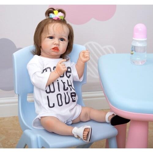 Handmade Bebe reborn Dolls 57cm Silicone Full Body white Skin hand rooted Fiber Hair Girl toddler Doll Childrens Day Gifts
