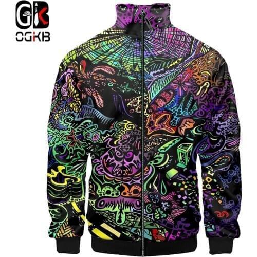 OGKB New Style Mens Autumn Zipper Jacket 3D Print Graffiti Art Stand Collar Jackets Streetwear Harajuku Oversized Womens Coat
