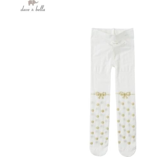 DB17696 dave bella summer infant baby girls cute bow dots print leggings children kids girl fashion leggings