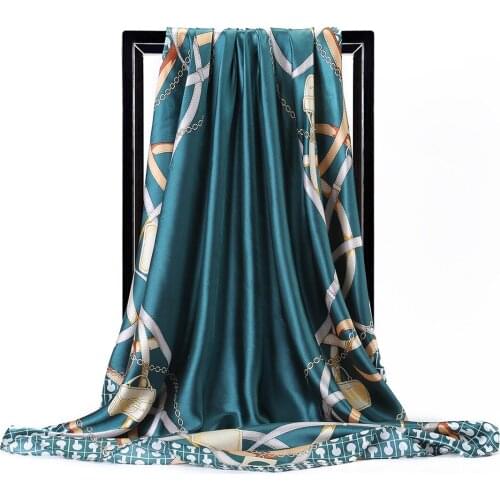 Fashion Scarves For Women Print Silk Satin Scarf Female Shawl Hijab Square Neck Scarfs For Ladies Shawls Wraps Bandana 90*90cm