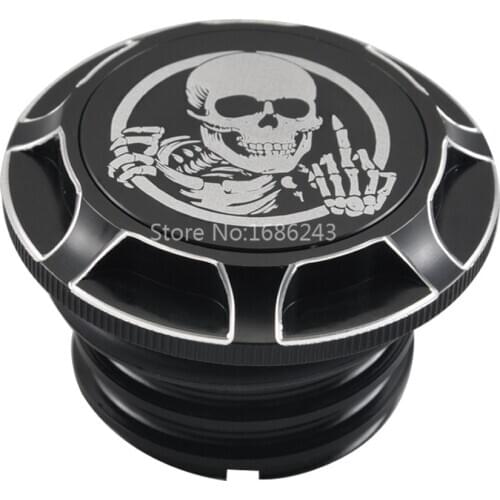 Motorcycle Fuel Gas Tank Cap Custom Skeleton Skull Middle Finger Trim For Harley Sportster XL Dyna Touring Road King Softail