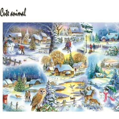 5D Diamond Painting Kit Diamond Embroidery Christmas gift snow scene landscape Full Square round Drill DIY Rhinestone Home Decor