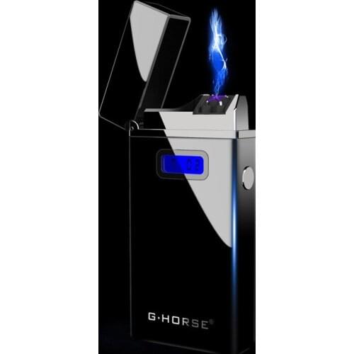 German Double Arc Lighter Battery Display USB Rechargeable Windproof and No Open Flame Zinc Alloy Smoke Accesoires Encendedores