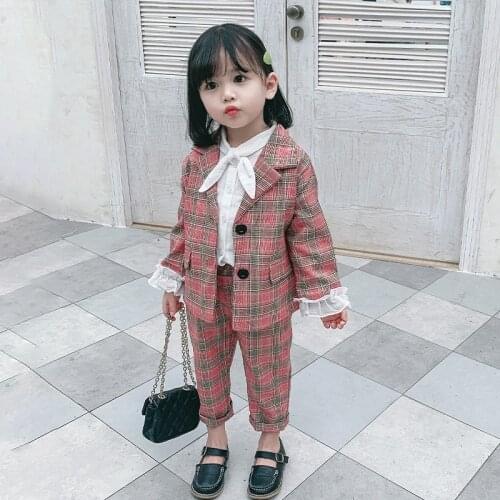 Toddler Girl Clothes Girls Suit Plaid Suit Two-Piece Set Spring and Autumn New Style Childrenswear 1-8-Year-Old