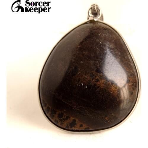 Collares New Necklace & Pendants Natural Stone Brown Chinese Painting Stone With Leather Chain Fashion Bijoux Men B51