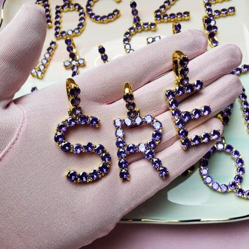 Purple Color Single Zircon Tennis Letters Necklaces & Pendant For Men/Women Hot Sell Necklace with Tennis chain