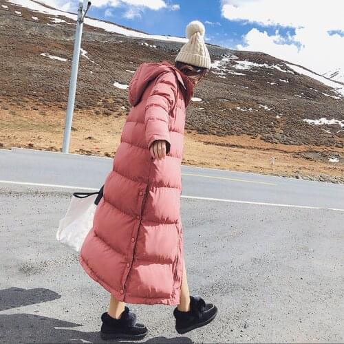 Women New Winter Thick Super Long Paragraph Over The Knee Jackets Vintage Hooded Loose Cotton Coat Oversized Parkas Warm Outwear