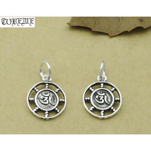 100% 925 Silver Tibetan OM Charm DIY Bracelet Charm Small Buddhist OM Pendant DIY Jewelry Good Luck Charm