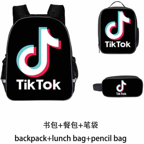 Tik Tok Backpack Student School Bag +Lunch Bag + Pencil Case 3 pcs Set High Capacity Student Bag Gift