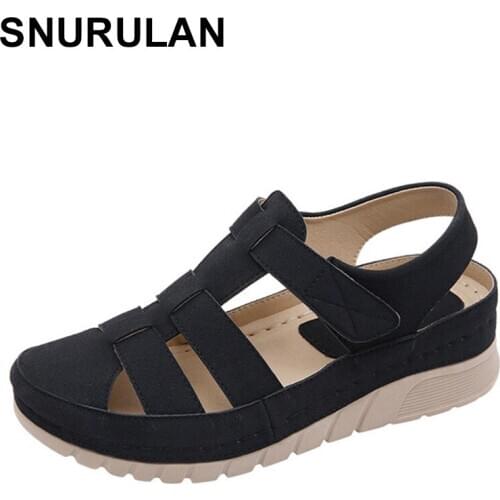 SNURULAN Fashion women hook-buckle wedge flat hollow slipper sandals beach casual shoes 2020