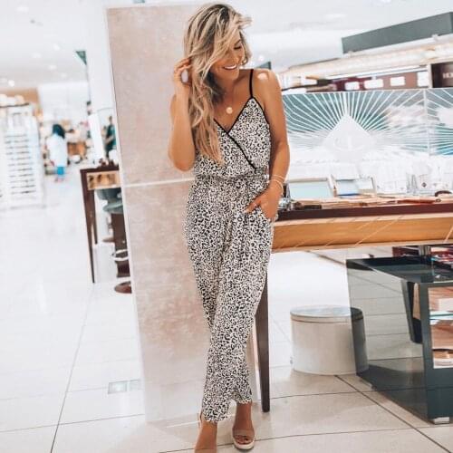 Women Jumpsuit Leopard Printing Casual Loose Summer Lace Up Sleeveless V Neck Playsuit Clubwear Overalls Jumpsuit Rompers #45