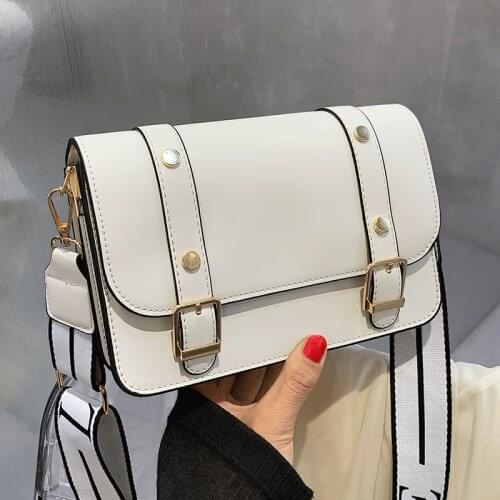 Vintage Flap Crossbody Bags for Women High Quality Square Messenger Bags Female Leather Shoulder Bag Sac White Simple Handbags