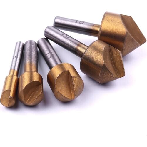 5PCS Chamfer Countersink HCS Titanium Wood Chamfering Cutter Chamfer 6/10/13/16/19mm Countersink Drill Bit
