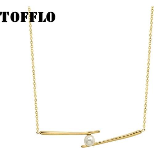 TOFFLO Stainless Steel 18 K Gold Geometric Jewelry Imitation Pearl Necklace Womens Fashion Elegant Clavicle Chain BSP023