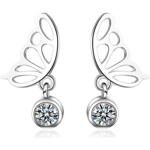 New Butterfly Zircon Tassel Earrings 925 Sterling Silver Earrings For Women oorbellen pendientes Gift Drop Shipping