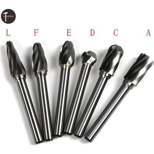 1pc 6 Types 6*10mm Tungsten Carbide Rotary Burrs Point File Cutter Drill Bit Single Cut 8 Flutes Engraving Bit Power Tool