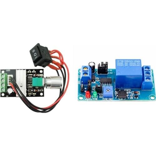 1 Pcs 6V 12V 24V 28V 3A 80W DC Motor Speed Controller & 1 Pcs 12V DC Delay Relay Turn On / Delay Turn Off Switch Module