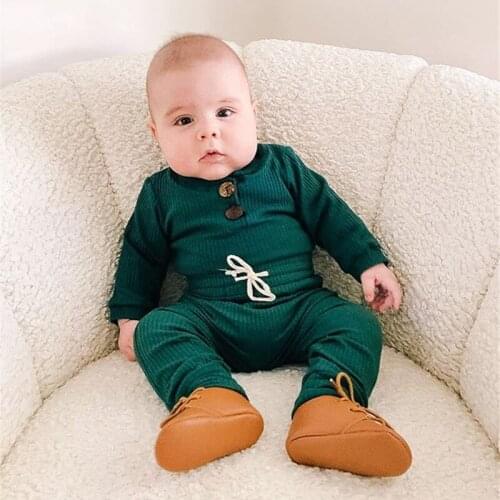 2pcs 3M Baby Suit Set Solid Color Round Neck Long Sleeve Romper Long Trousers for Girls Boys Gray Coffee Green Blue Wine red