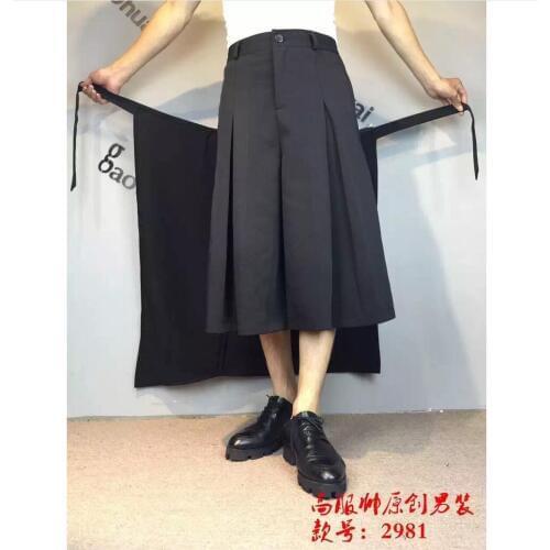 27-44 New Men Casual Tide Detachable Skirts Personality Fashion Trousers Loose Wide Leg Pants Plus Size Culottes Singer Costumes