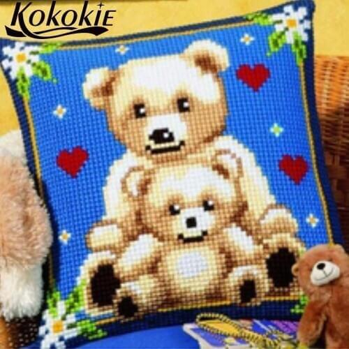 3d cushion mat set bear print cross stitch kits throw pillow case embroidery yarn needlework sets cotton decoration pillow kits
