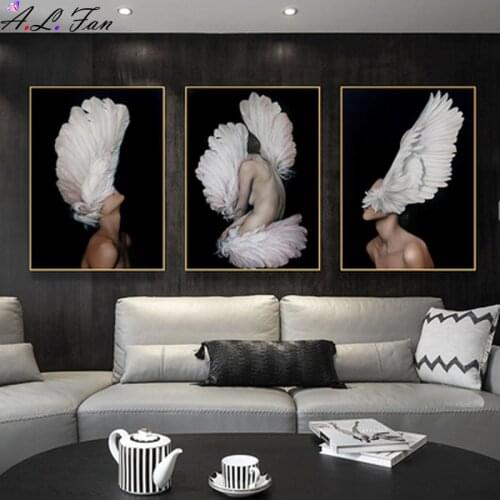 Flowers feathers abstract woman canvas painting wall art print poster decorative image living room home decor