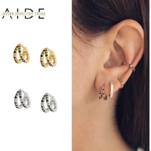 AIDE Fashion Double Layers Hoop Earrings for Women Bohemian Colorful Zircon Pave Pierced 925 Sterling Silver Earings kolczyki