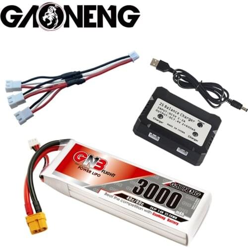 Gaoneng GNB 3000mAh 7.4V 2S 40C/80C Lipo Battery With XT60 Plug and charger For RC Helicopter Quadcopter FPV Racing Drone Parts