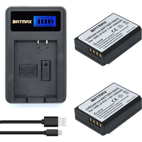 2Pcs LP-E10 LPE10 LP E10 Camera Battery 1500mAh Akku+ LCD USB Charger for Canon 1100D 1200D 1300D Rebel T3 T5 KISS X50 X70 Bater