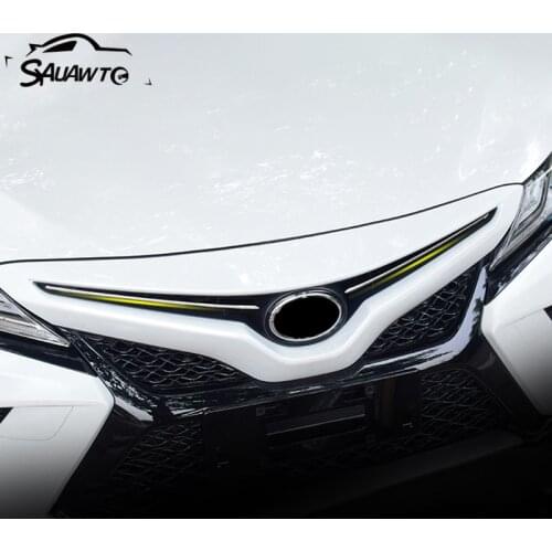 Stainless Steel Car Front Grille Grill Logo Emblem Trim Strips Cover Stickers For Toyota Camry XV70 2018 2019 2020 Accessories