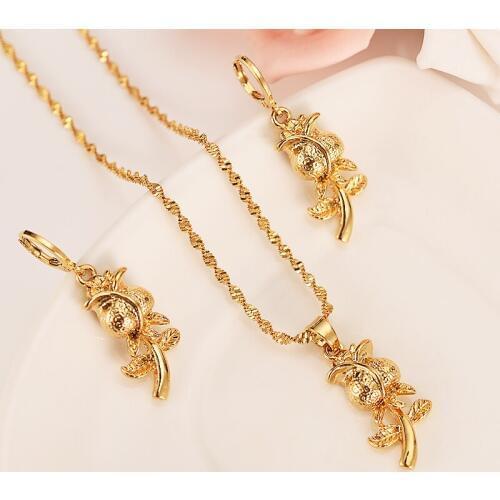Bangrui New Christmas gold flower rose Women Bridal Jewelry Set pendant Earrings African girls Wedding Jewelry gift
