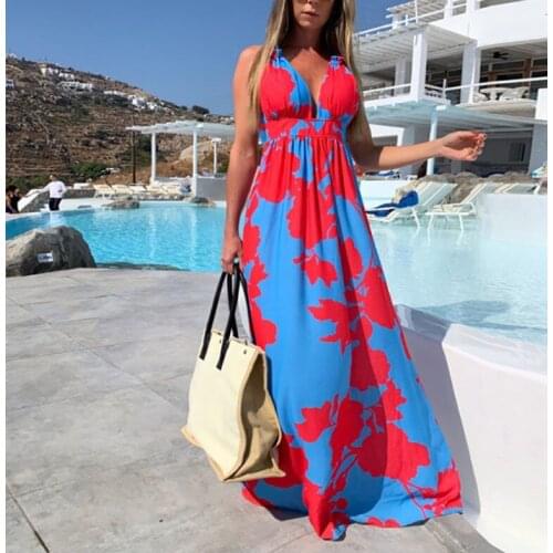 Boho Sexy Maxi Dress Plus Size 2XL Lady Sleeveless Beach Dresses Elegant Bikini Cover Up For Women Vestidos De Mujer