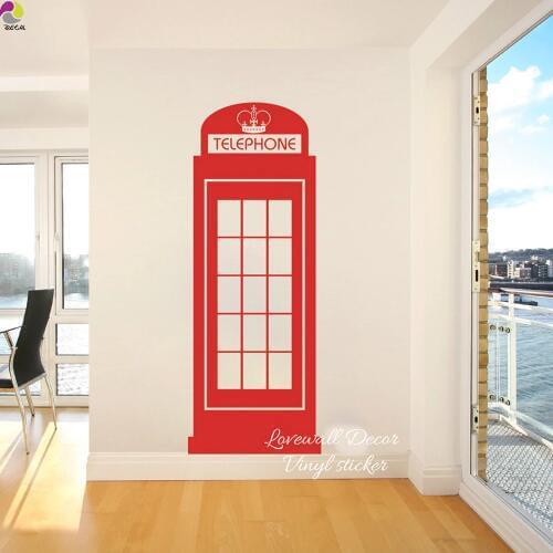 Large London Telephone Box Wall Sticker Living Room Sofa Huge Retro UK Phone Box Wall Decal Bedroom Kids Room Vinyl Decor Mural