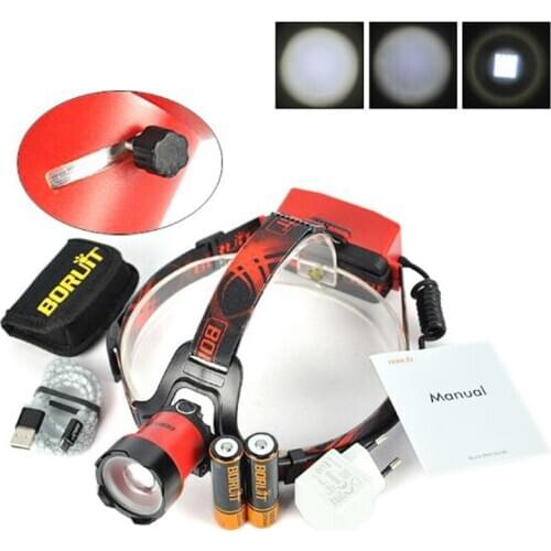 BORUIT B13 1xCREE XM-L2 1200 Lumens 3-Mode USB LED Headlamp+2x18650+1xCharger+1xUSB Cable+1xHolster