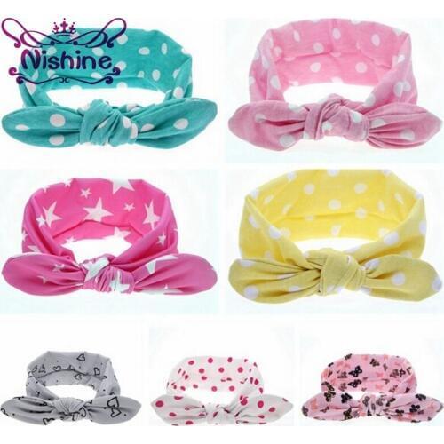 Nishine New Fashion Children Cute Dot Heart Star Cotton Newborn Bow Headband Elastic Girls Headwraps Hair Accessories Headdress